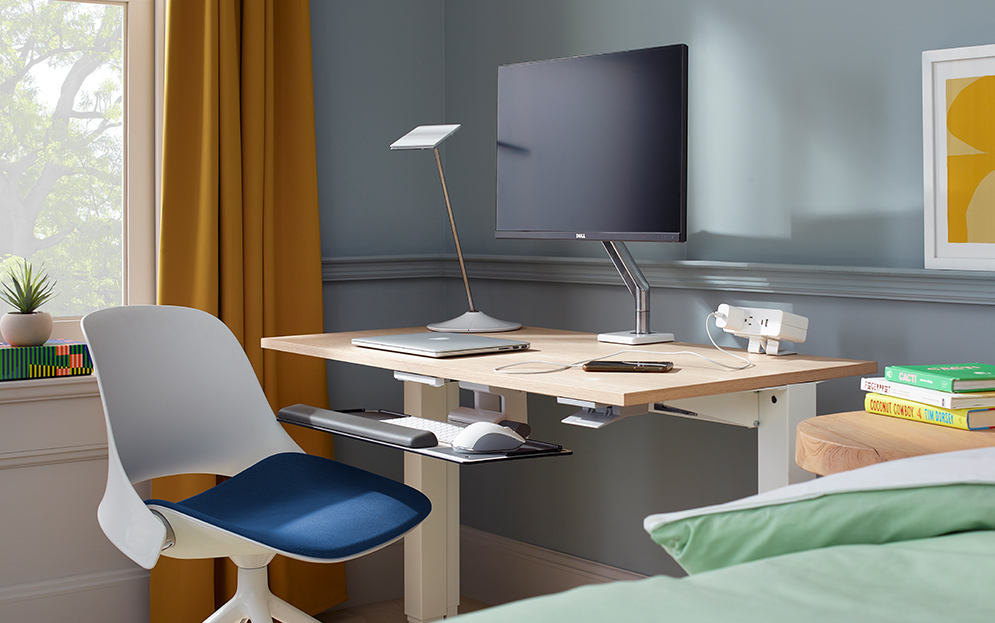 Work from home office setup with trea chair. 